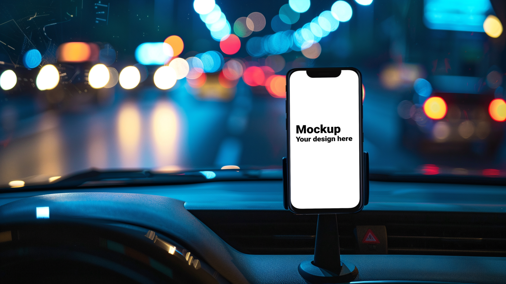 Mockup of black smartphone in car psd