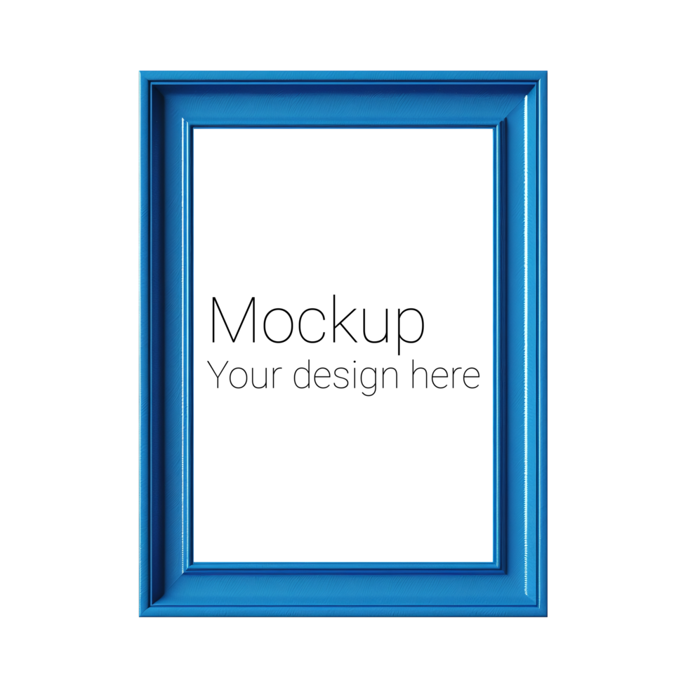 Mockup of blue frame for poster or photo without background psd