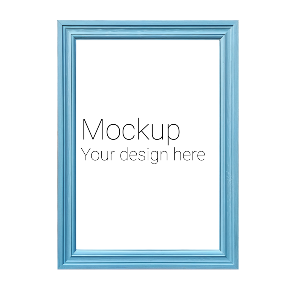 Mockup of blue frame for poster or photo without background psd