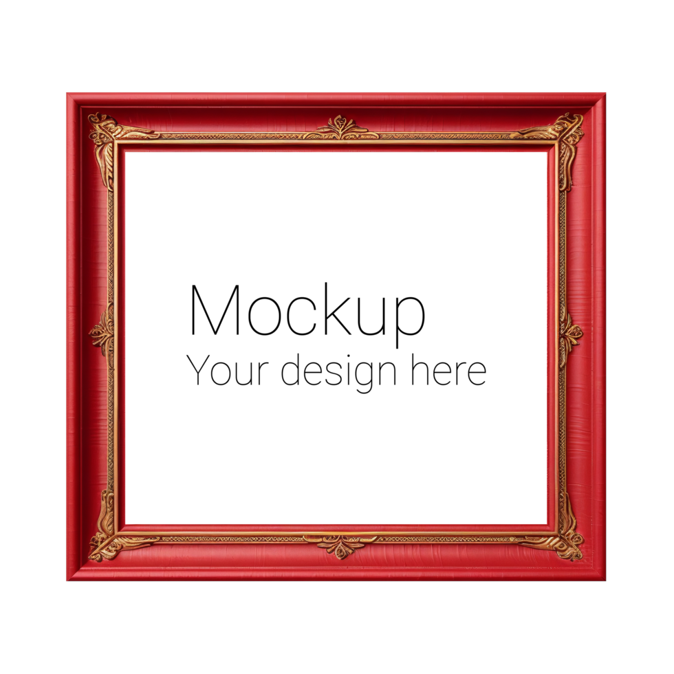 Mockup of red frame for poster or photo without background psd