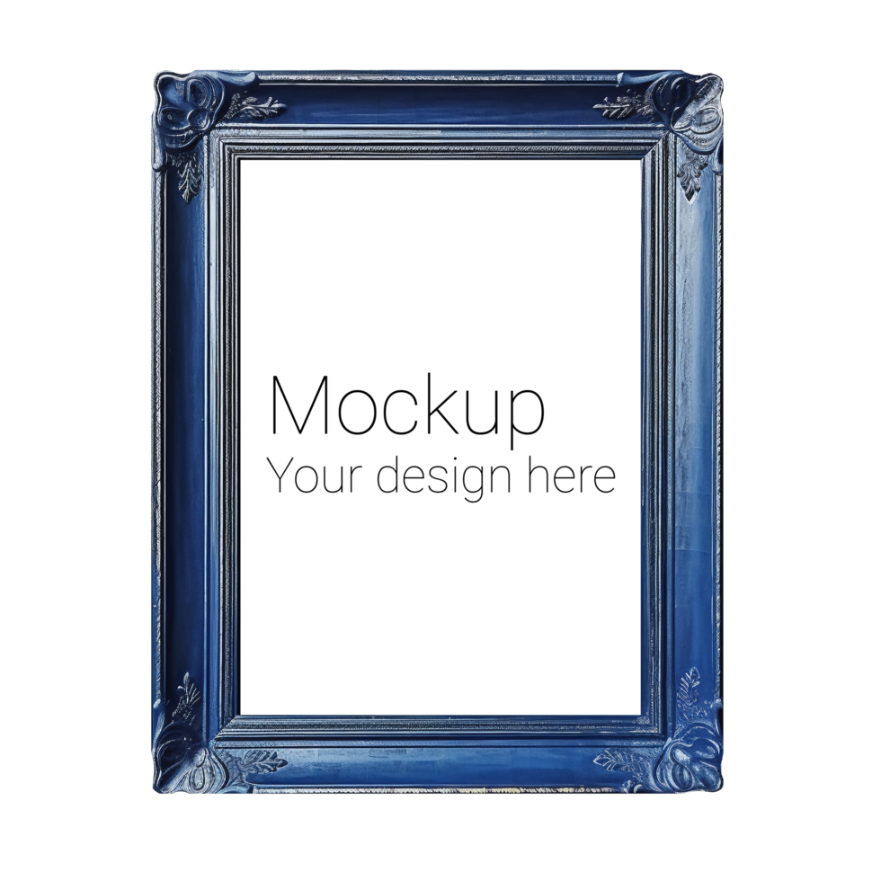 Mockup of blue frame for poster or photo without background psd