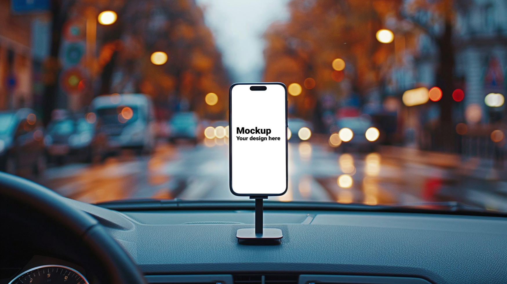 Mockup of black smartphone in car psd