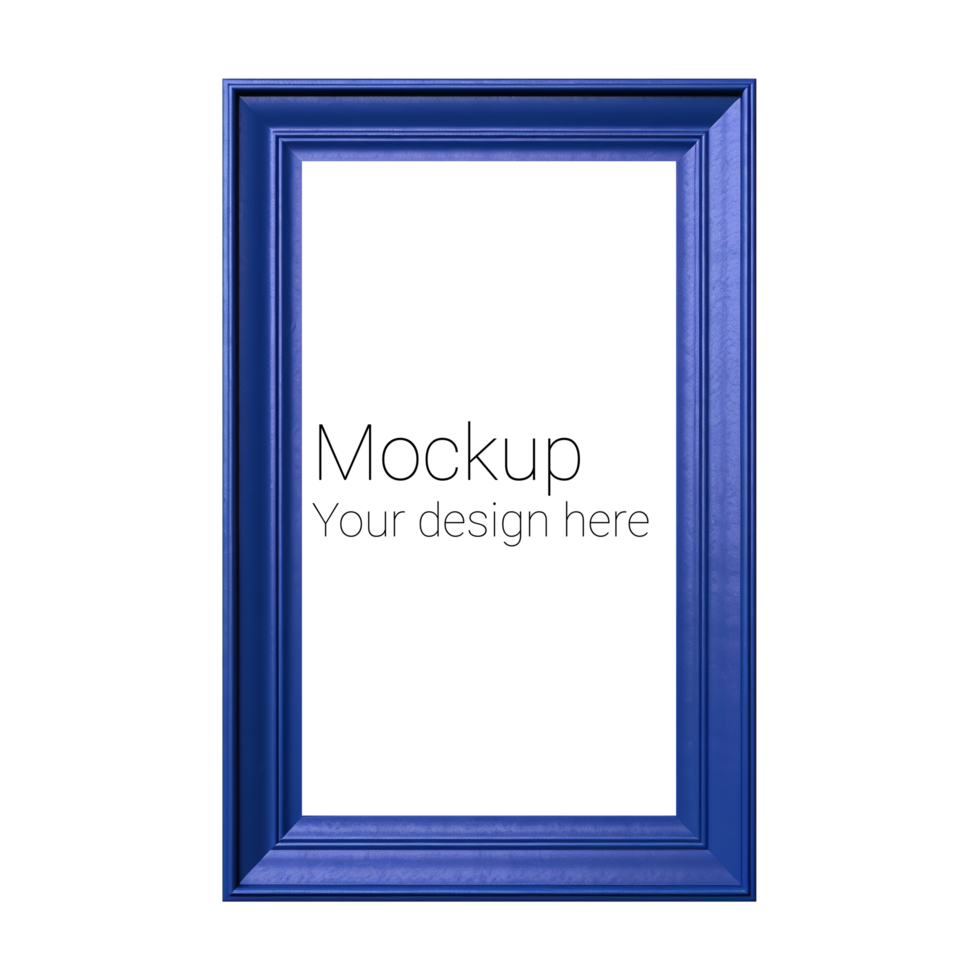 Mockup of blue frame for poster or photo without background psd