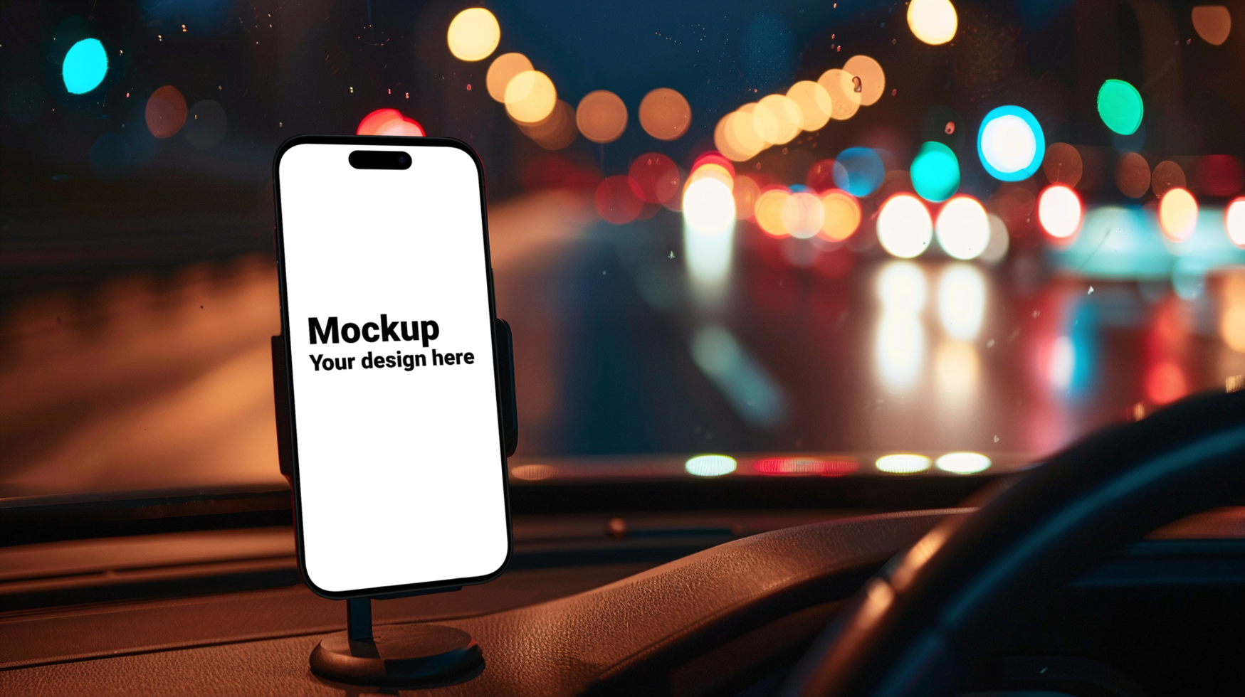 Mockup of black smartphone in car psd