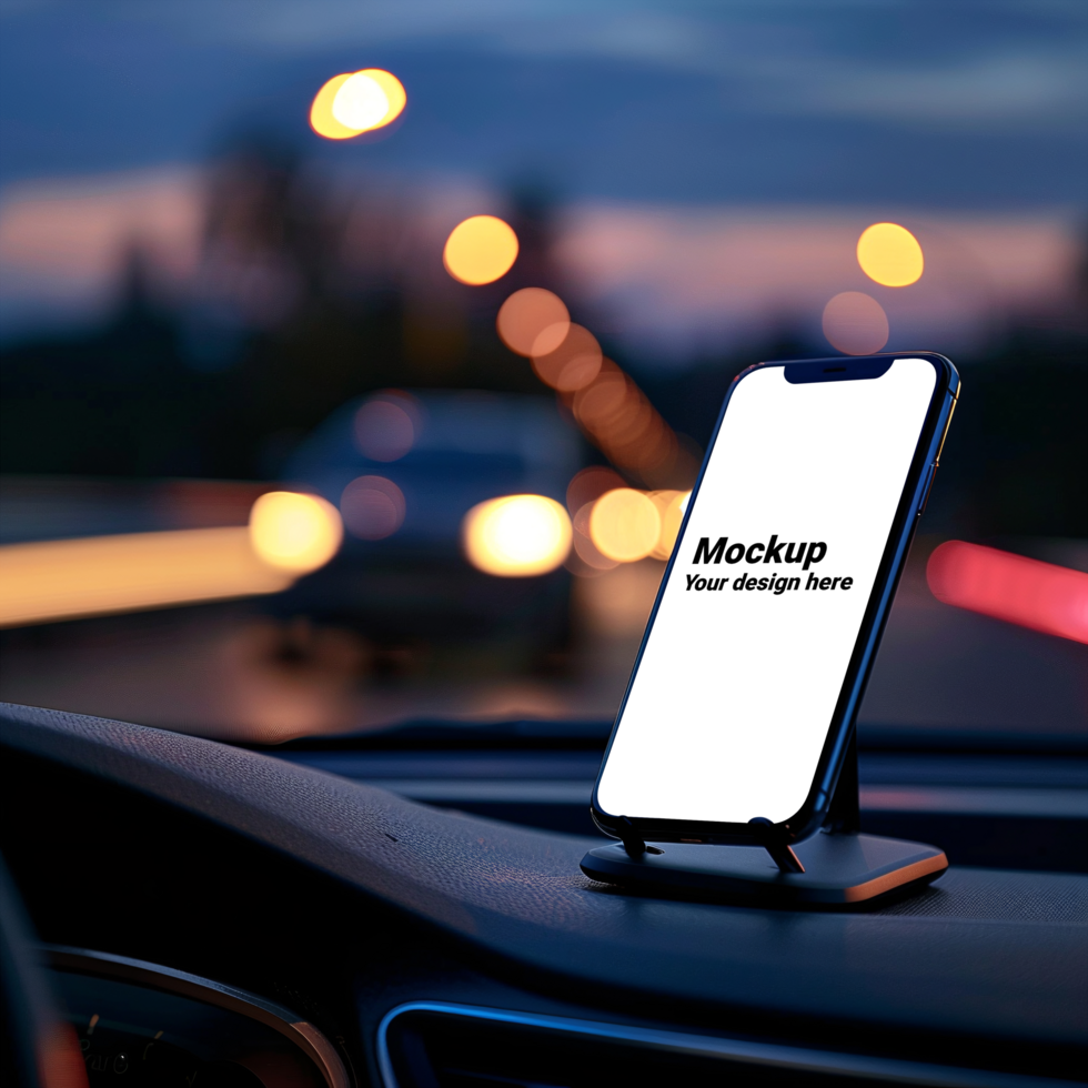 Mockup of black smartphone in car psd