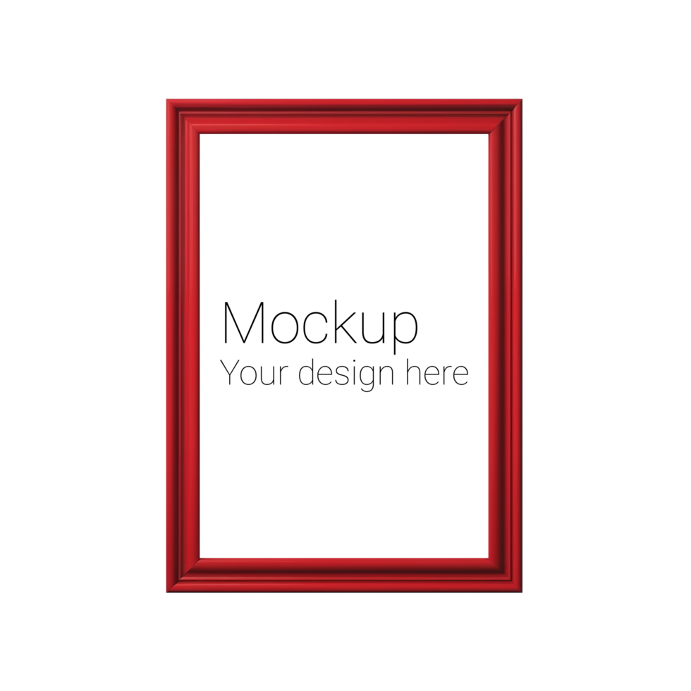 Mockup of red frame for poster or photo without background psd