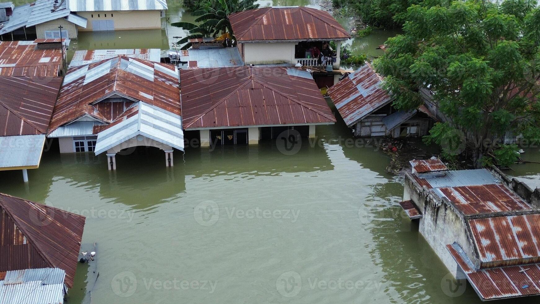Aerial view of flooded area in Tualango village, Gorontalo, Indonesia photo