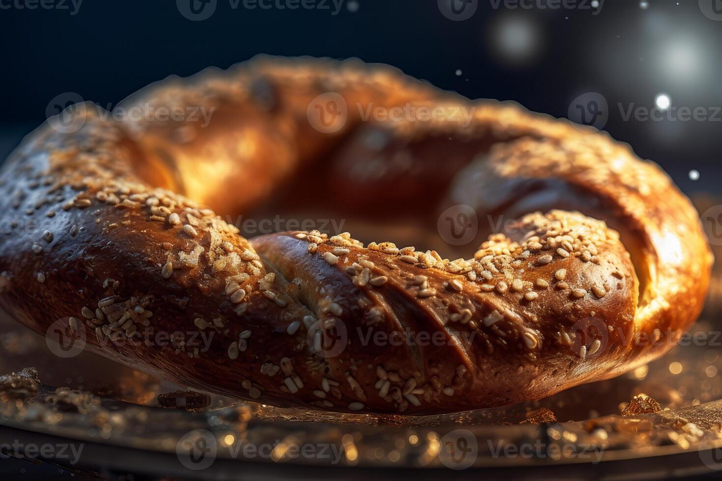 Simit on a marble table in a restaurant. Turkish food photo