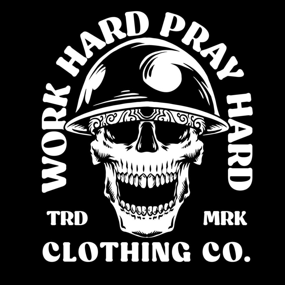 Skull wearing hard hat construction, Isolated on black background vector