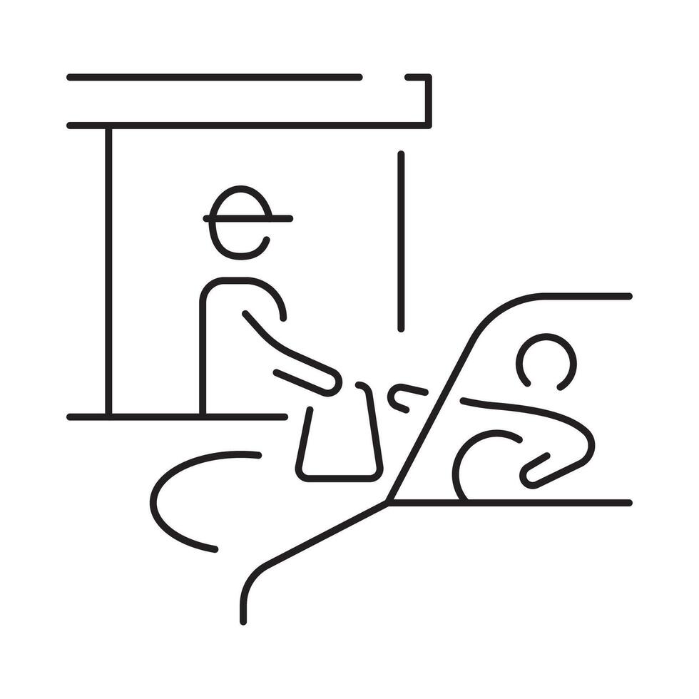 Drive through linear icon. Bank services, ATM, Transport lane to terminal. Contour symbol. Editable stroke. vector