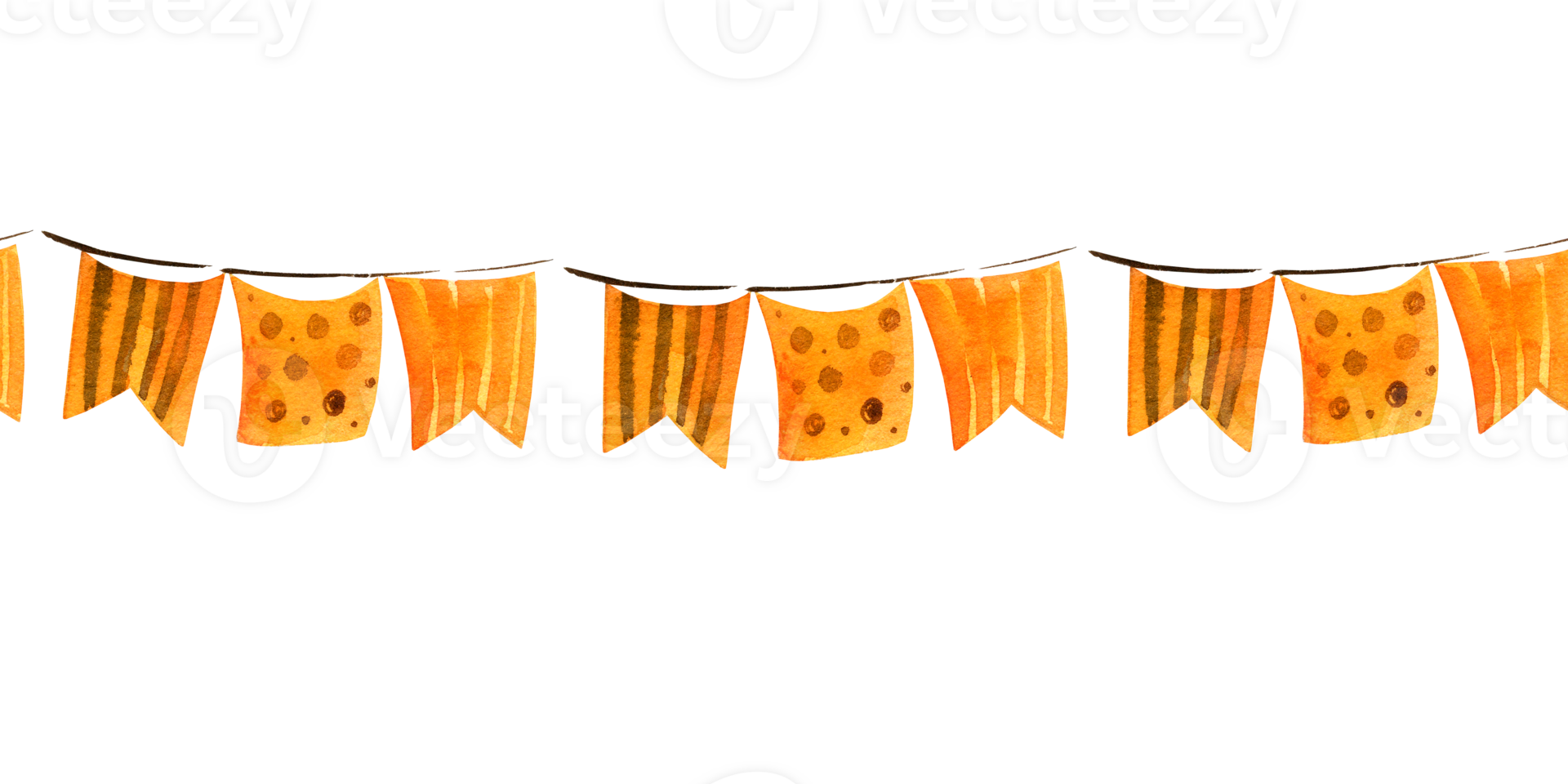 watercolor seamless board with different orange, striped flags, hand drawn illustration with garland of flags, red color party decoration png