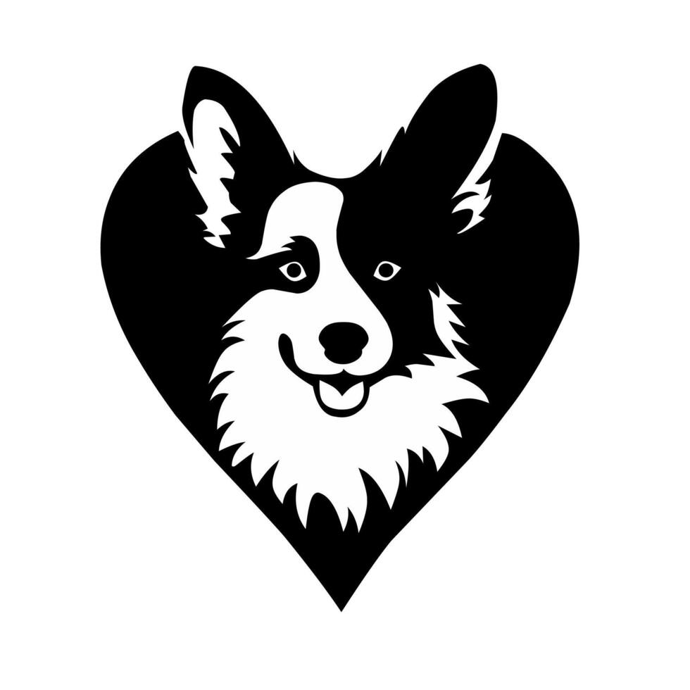 illustration black and white of a corgi dog with heart vector