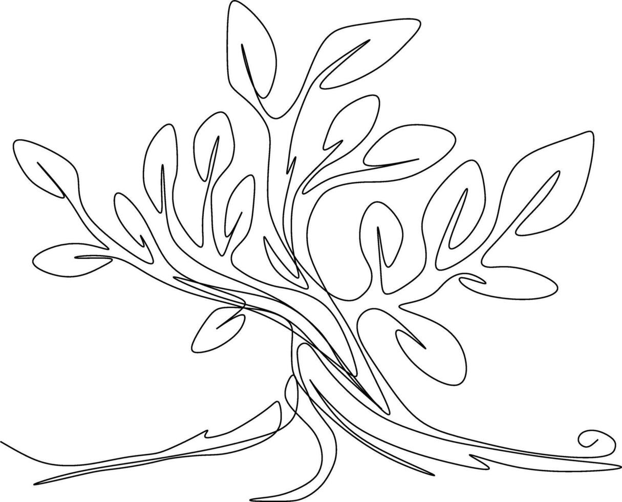 One-line art one continues line art. an illustration of trees isolated on white. vector