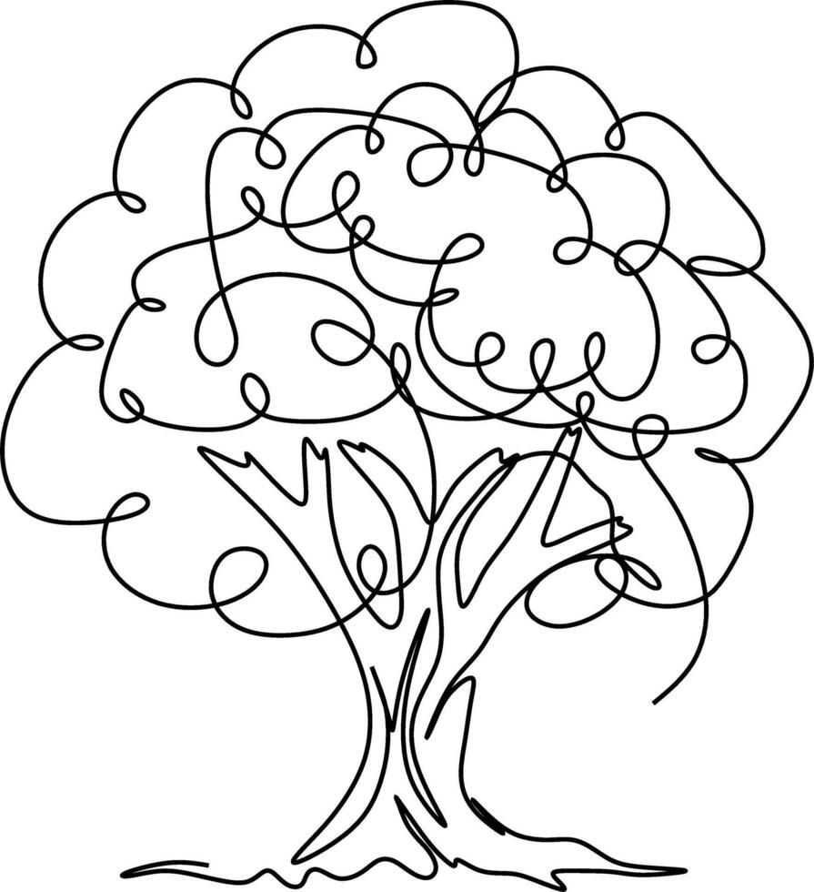 One-line art one continues line art. an illustration of trees isolated on white. vector