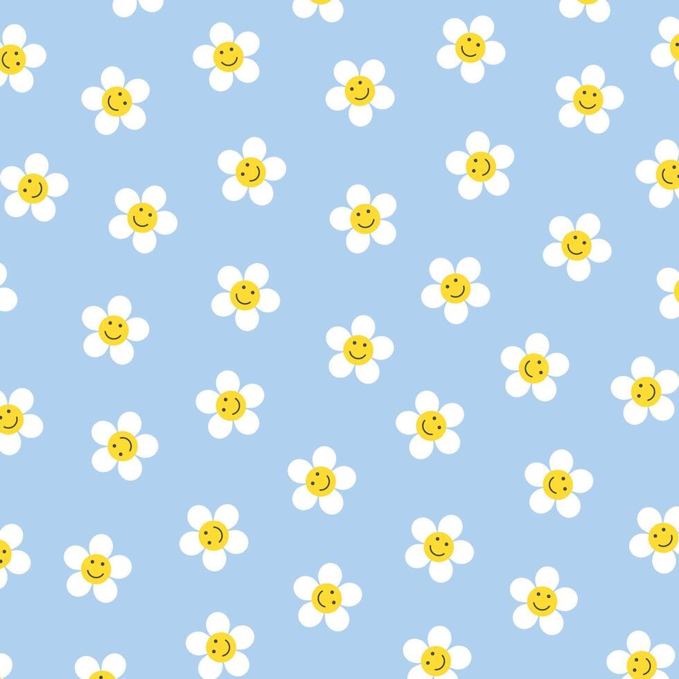 Smiley Face Daisy Flowers Pattern Decoration Background vector
