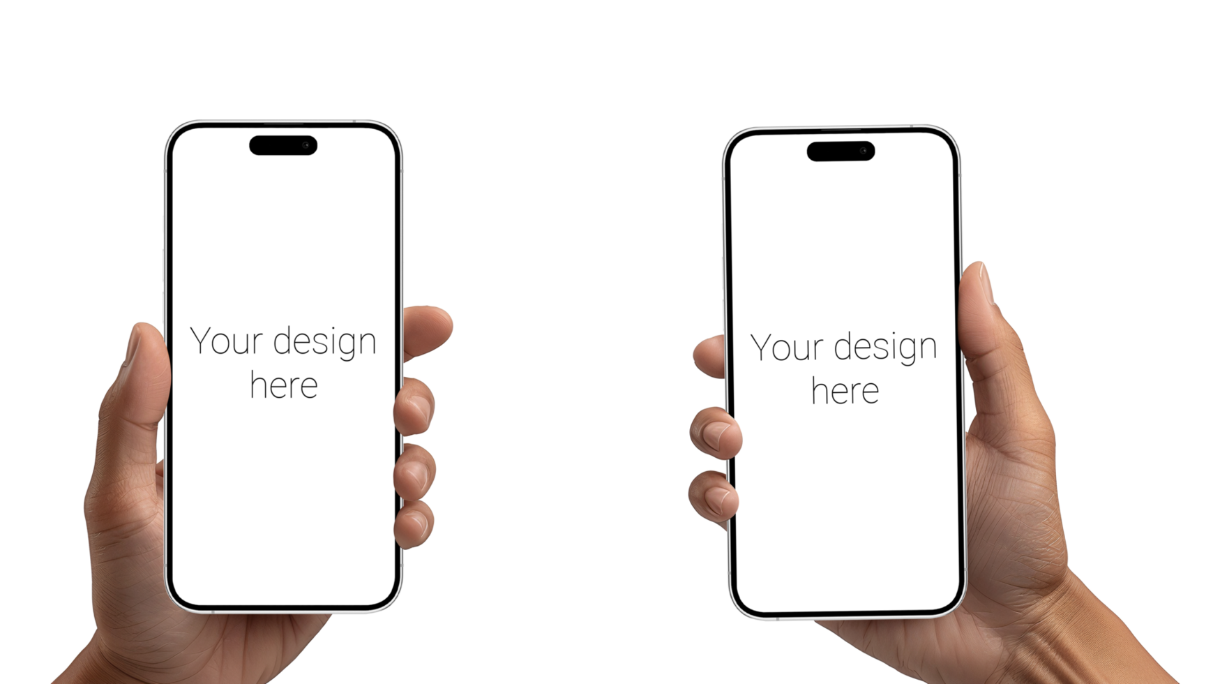 Mockup of two smartphones similar to iphone in two hands. White background psd