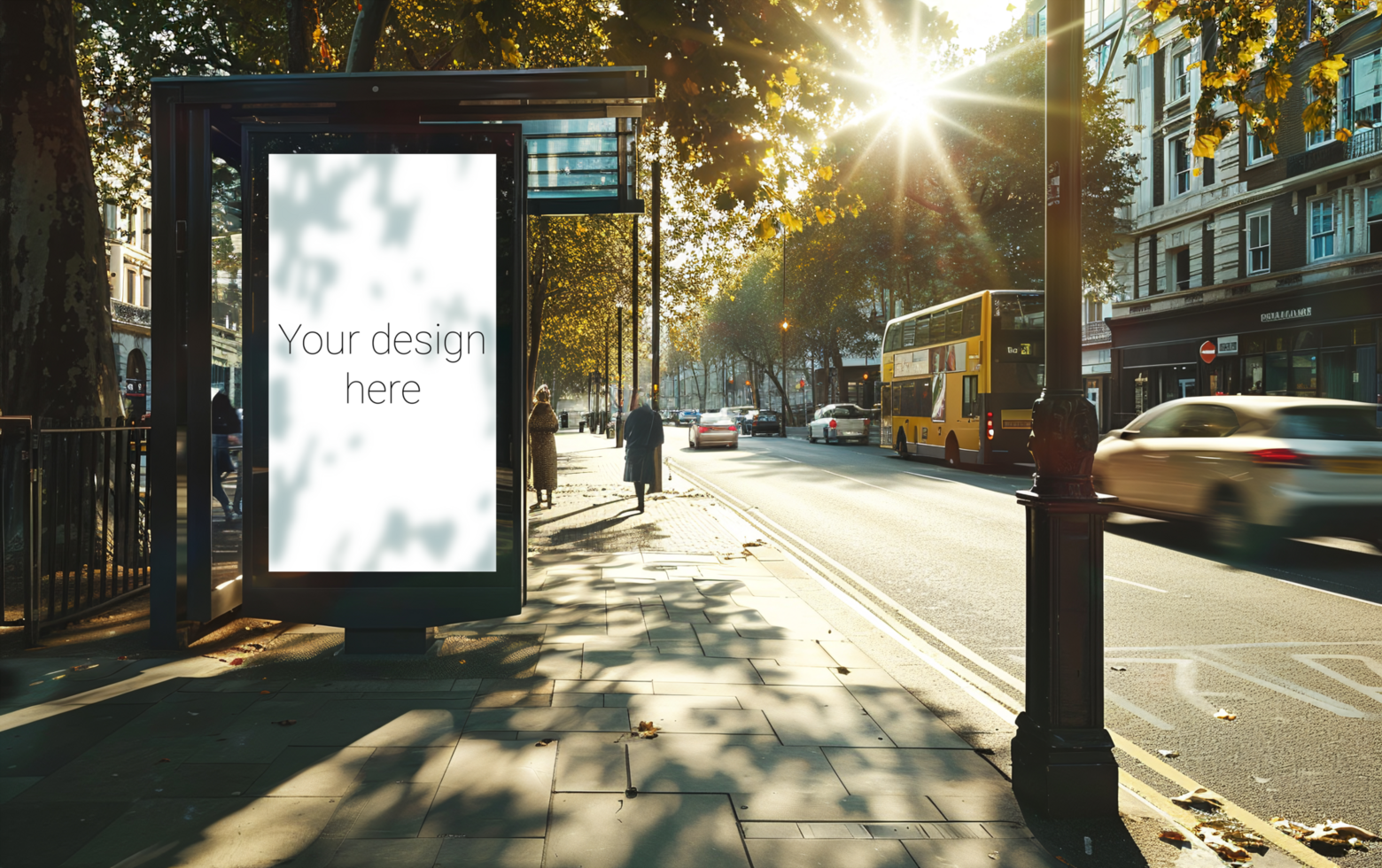 Mockup for bus stop advertising banner or billboard. Cars on the street psd