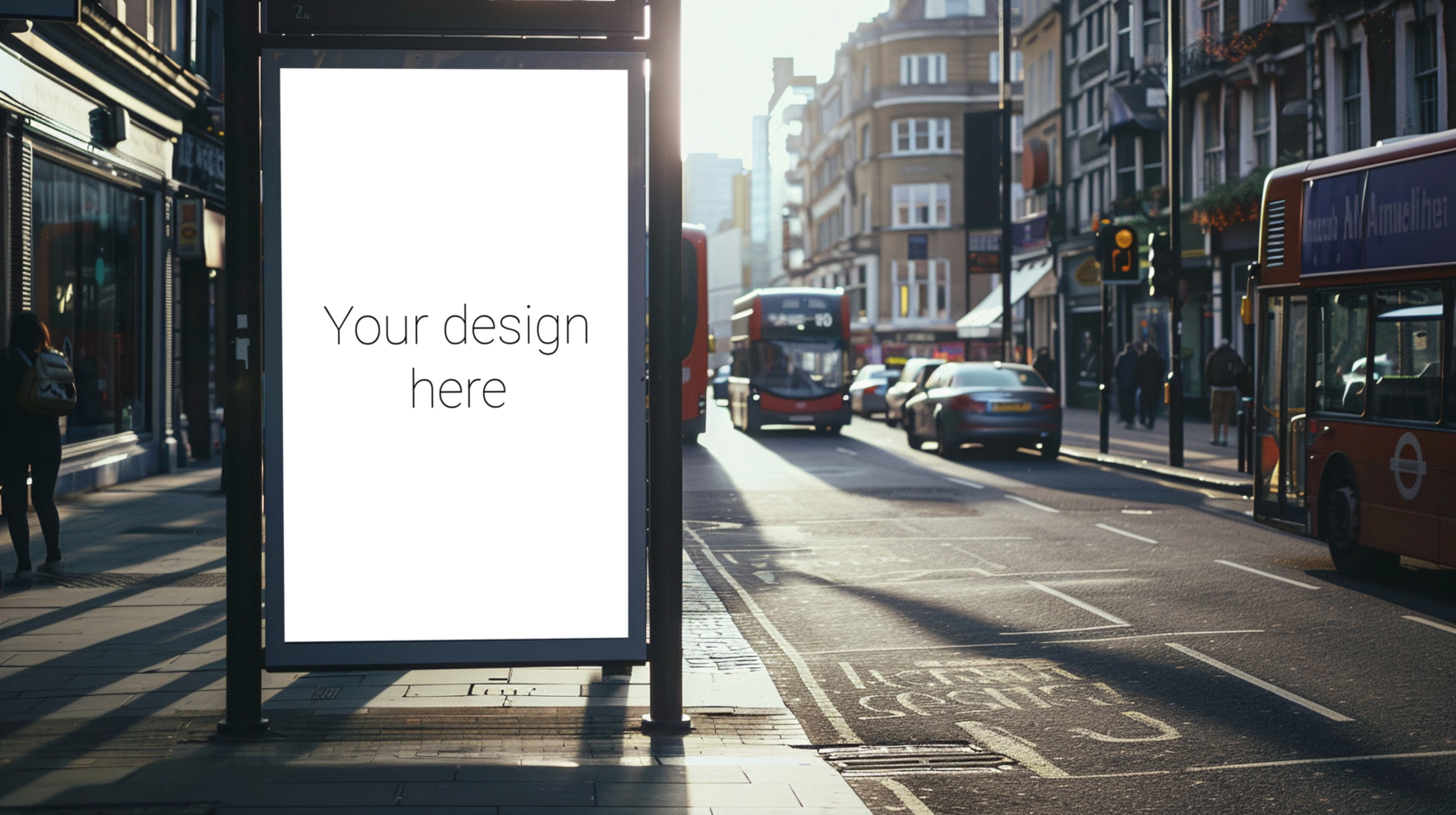 Mockup for bus stop advertising banner or billboard. Cars on the street psd
