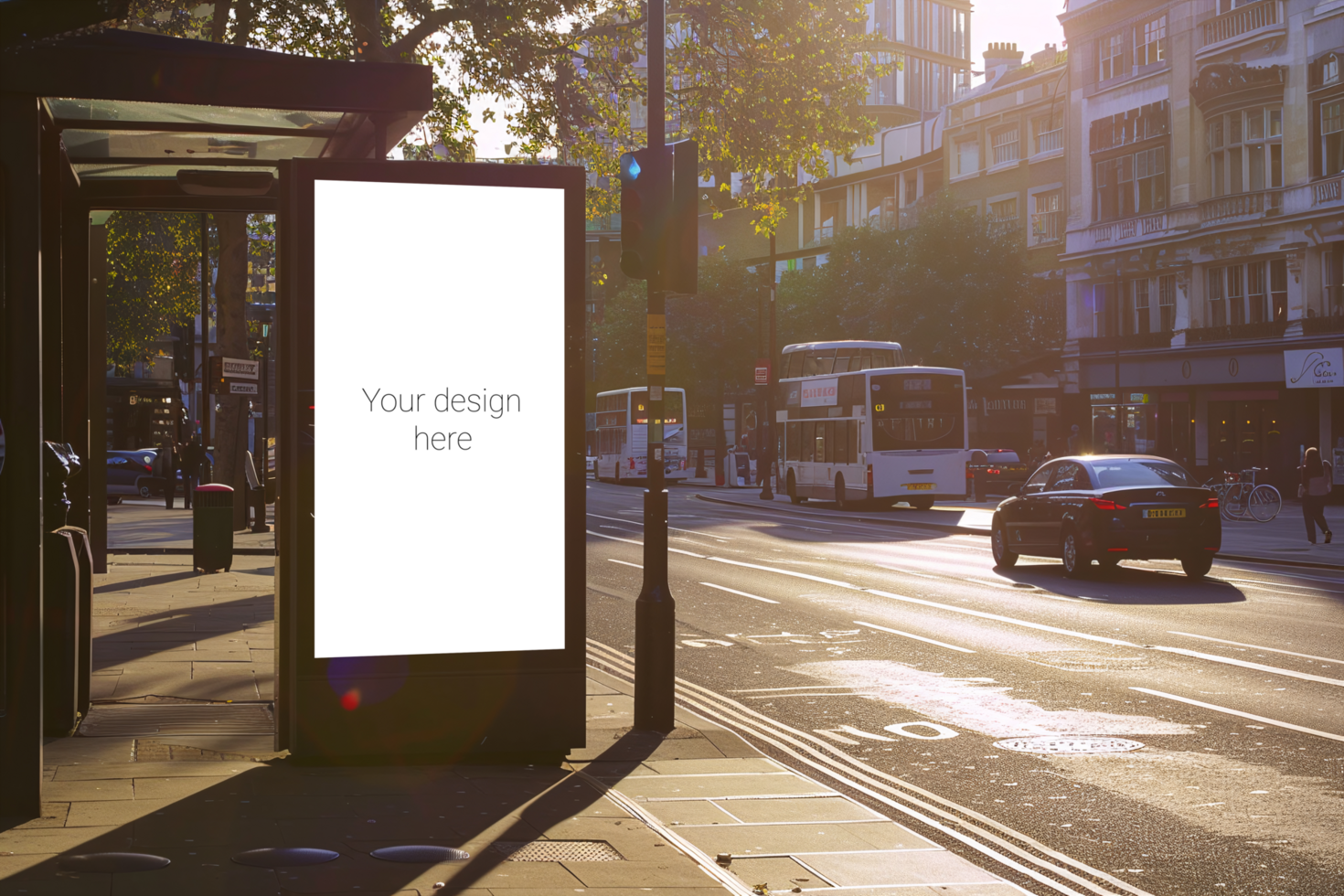 Mockup for bus stop advertising banner or billboard. Cars on the street psd