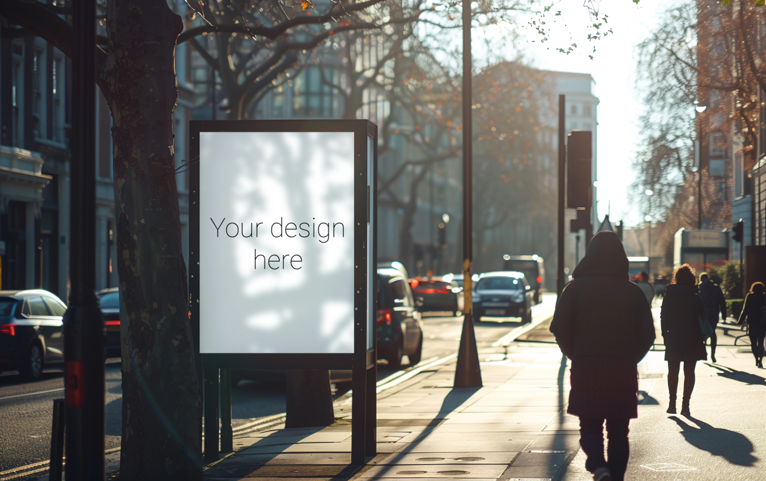 Mockup for city street advertising banner or billboard. Cars on the street psd