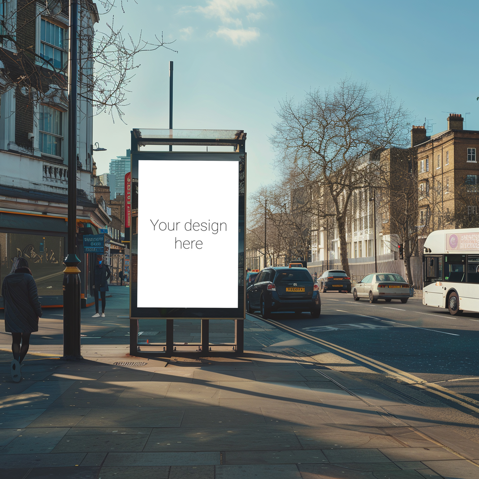 Mockup for city street advertising banner or billboard. Cars on the street psd