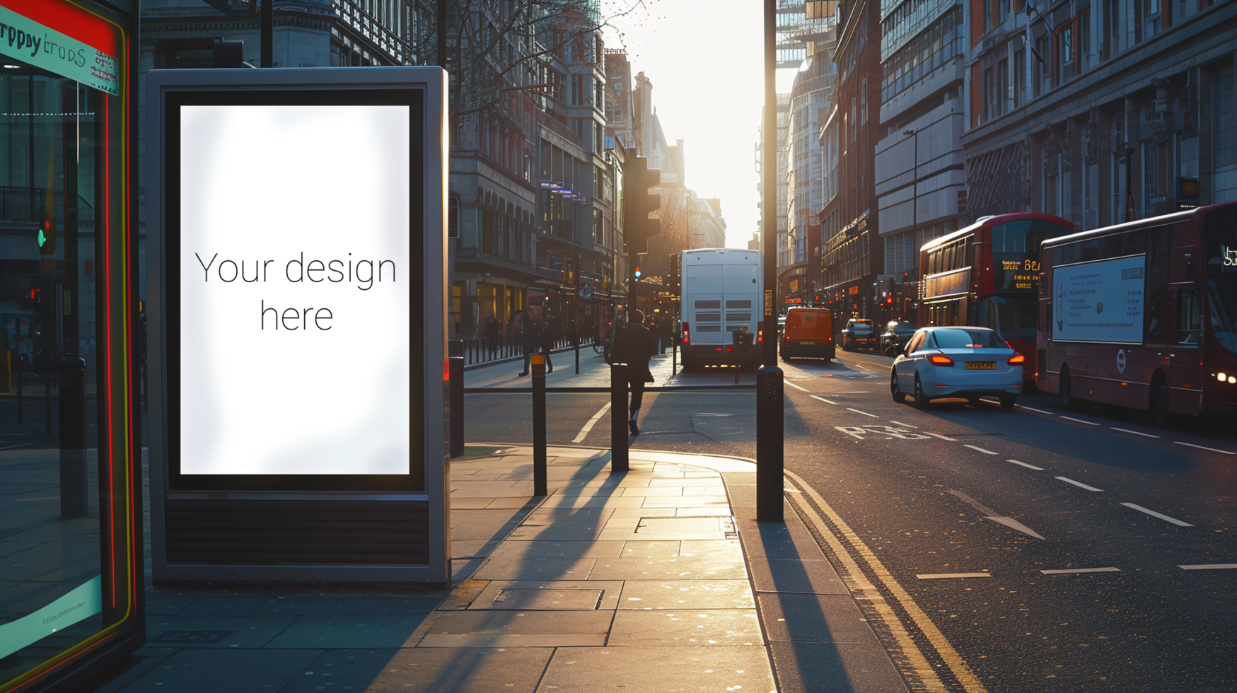 Mockup for bus stop advertising banner or billboard. Cars on the street psd