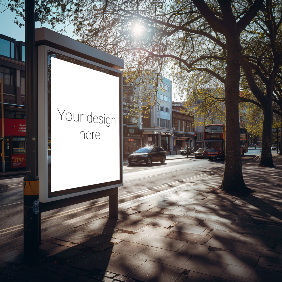 Mockup for city street advertising banner or billboard. Cars on the street psd