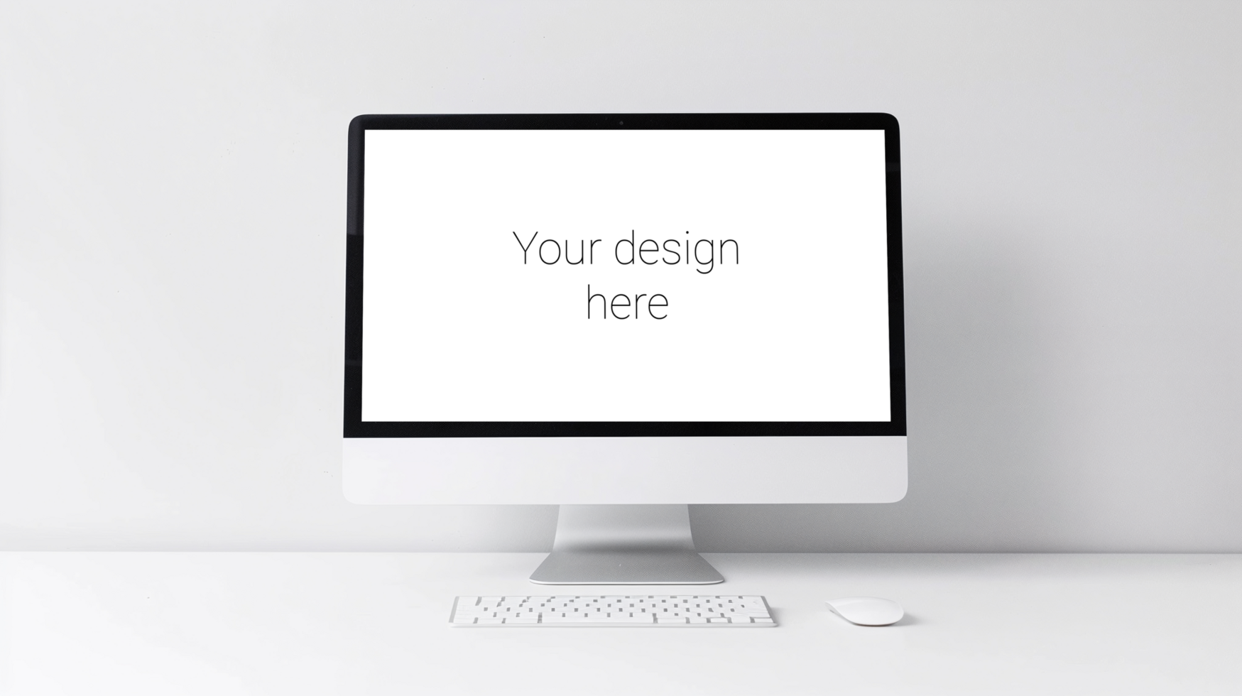 Mockup of white screen on table. White keyboard and mouse on white table psd