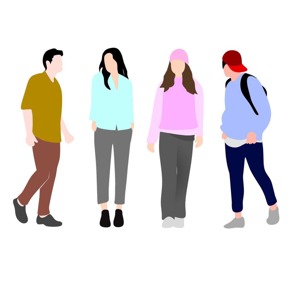4 set casual people illustration flat style vector