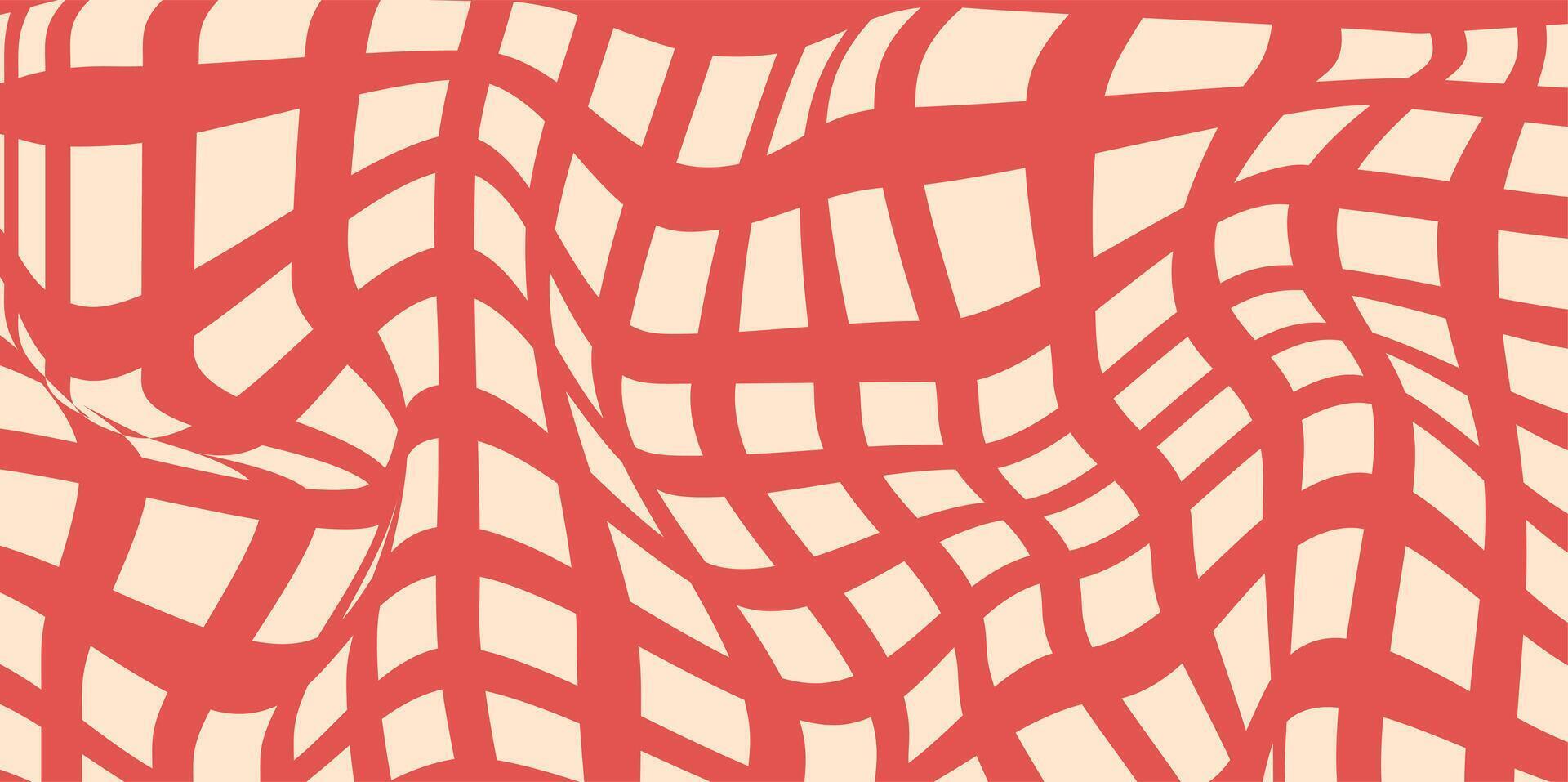 Groovy checkered patterns, vintage aesthetic backgrounds, psychedelic checkerboard texture. Checkered background with distorted squares. vector