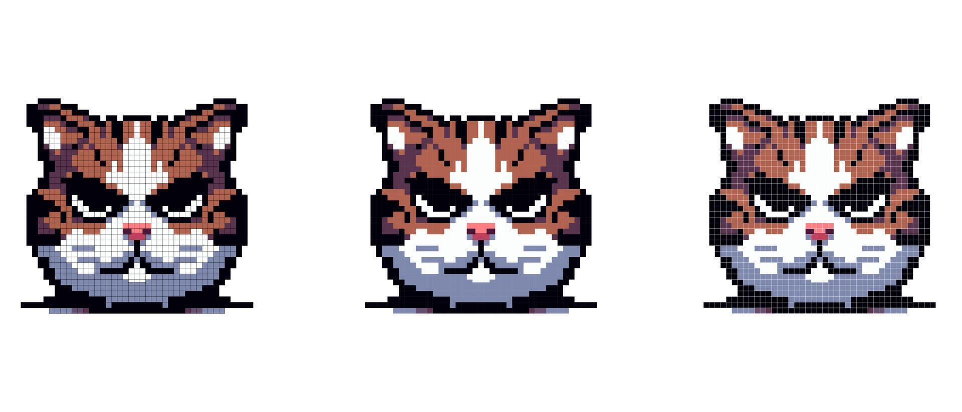 Pixel image of a cats face with a stern expression vector