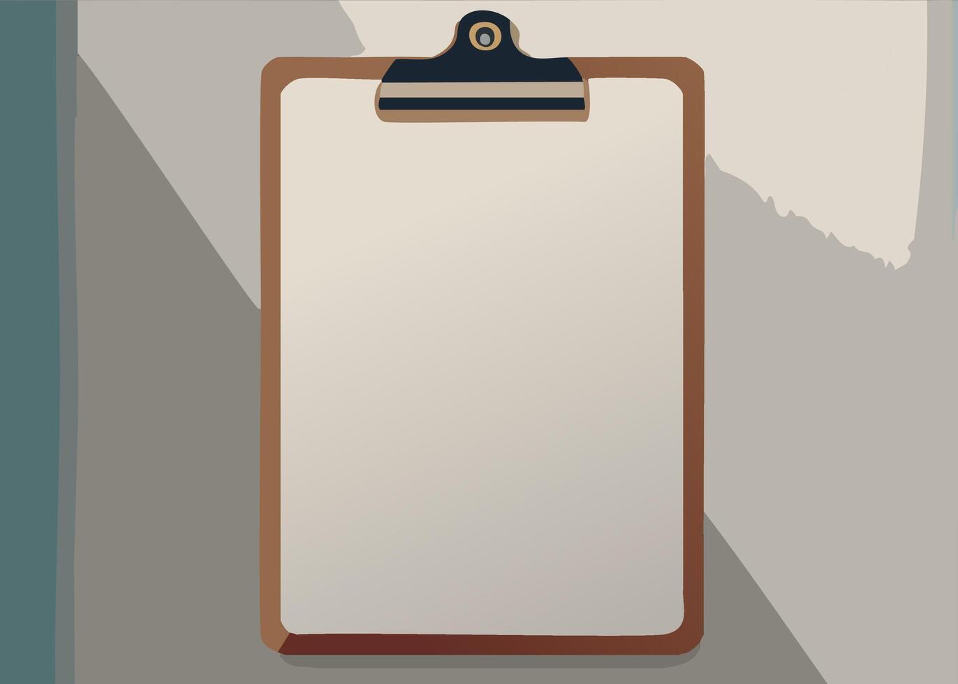 Clipboard with empty paper sheet on gray background. Mockup background illustration vector