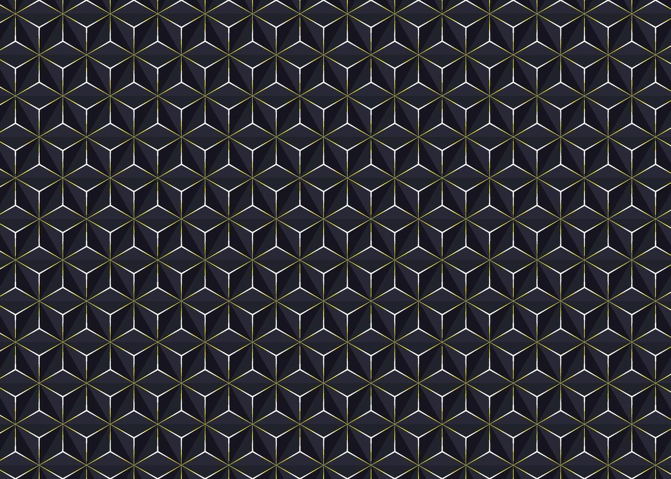 3d dark geometric triangles and gold glow neon lines hexagon pattern illustration vector