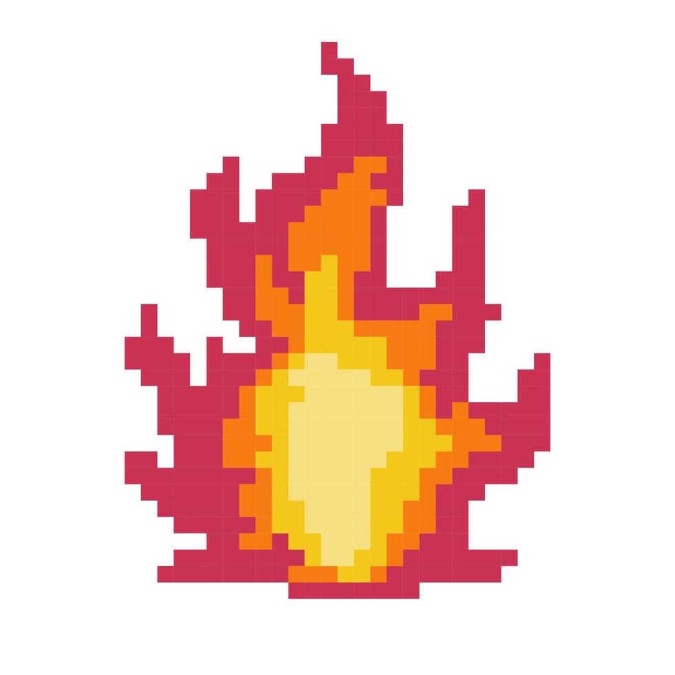 The pixel art of the lit fire component. 8-bit stylized fire illustration for retro game elements vector