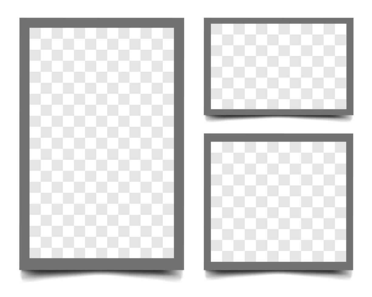 Gray photo frame template. Square photo frames with different sizes vector
