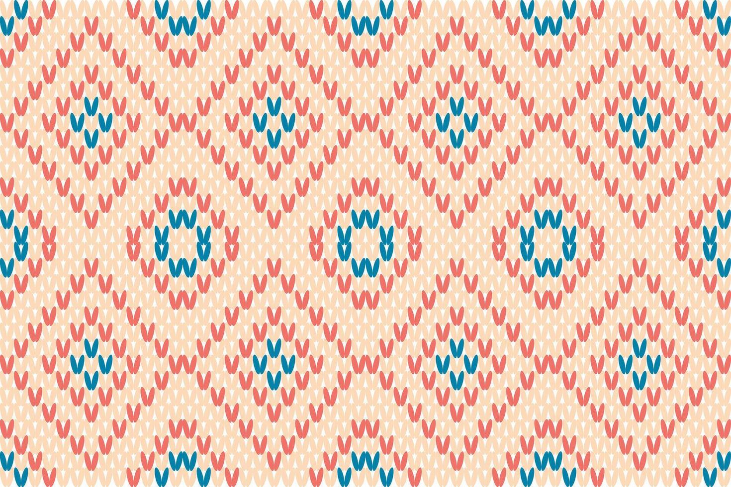 Geometric diamond pattern with red and blue hearts on a cream background, creating a seamless design. knit pattern, fabric pattern vector