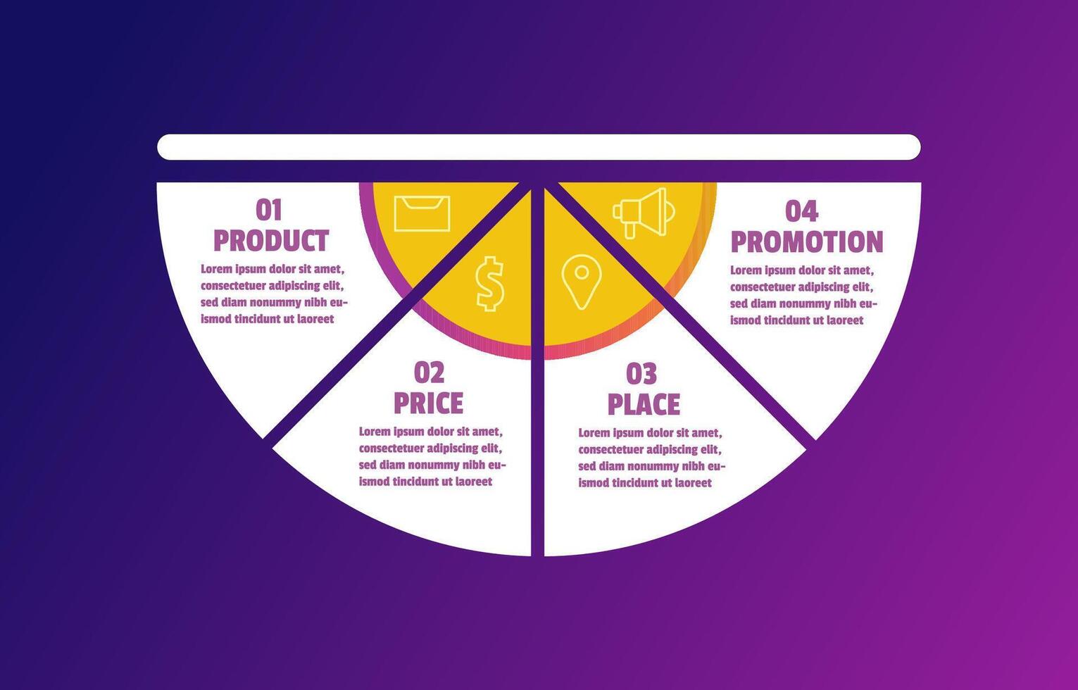 Minimalist 4 point infographic, process chart semi circle vector