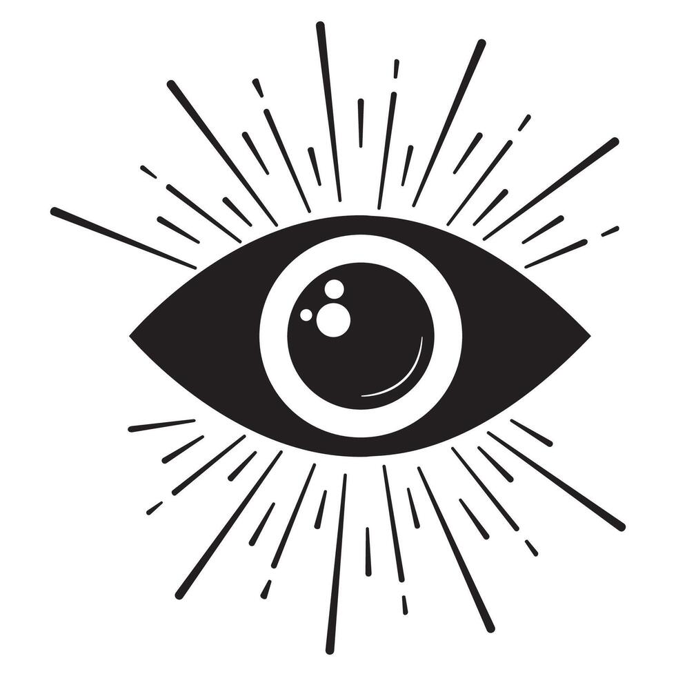 silhouette of an eye with rays radiating outward, symbolizing insight, Luck sign vector