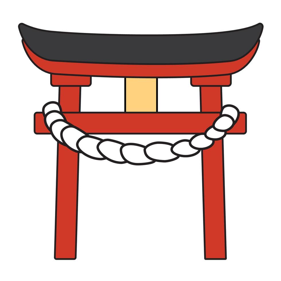 Traditional red Shinto torii gate with black roof, a famous landmark in Japan. vector