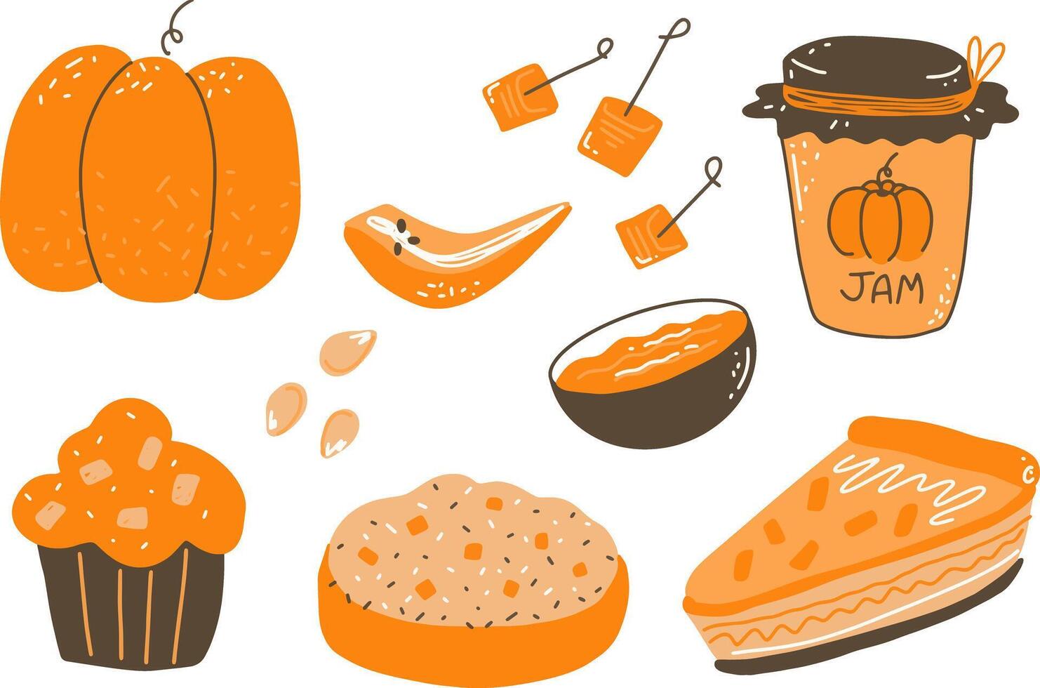autumn set. pumpkin and products made from pumpkin vector