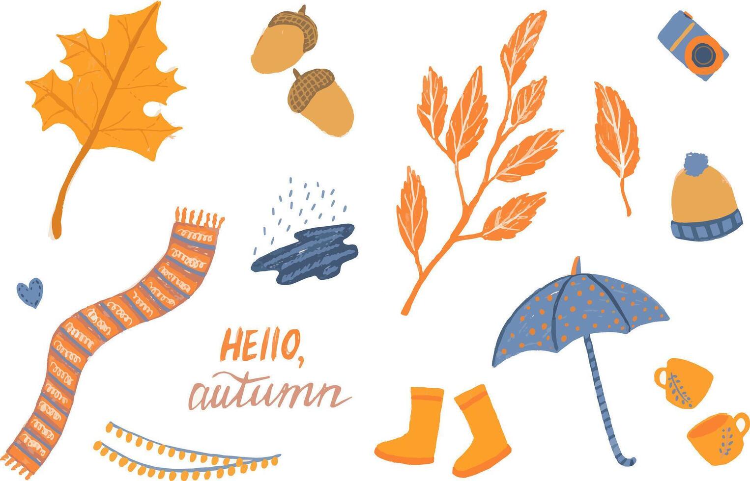 hello autumn, set of autumn elements on a white background vector