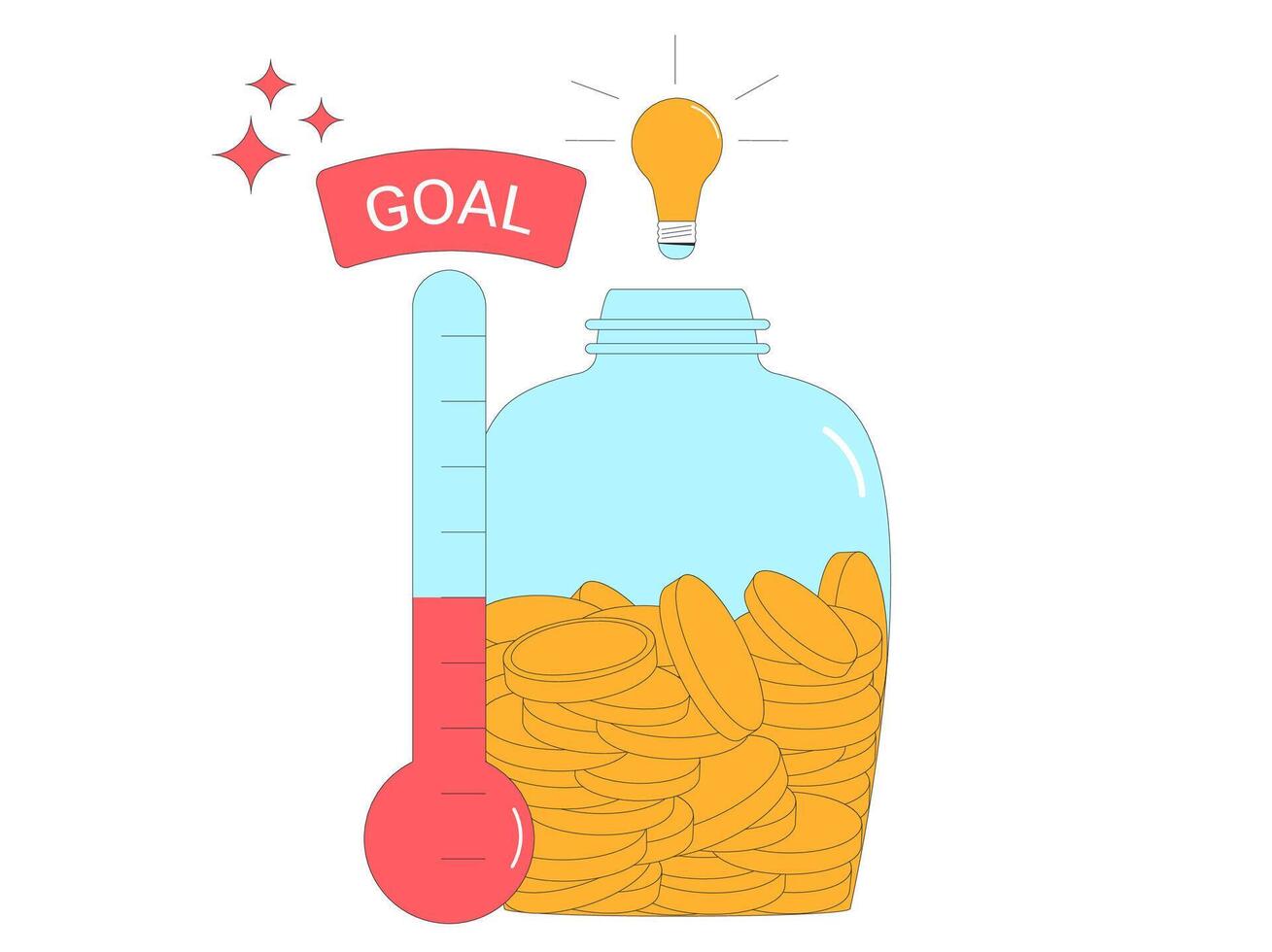 Donation event for non profit fund. Fundraising concept. Startup goal. thermometer and jar moneybox. vector