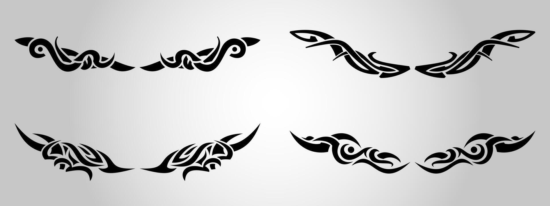 ornamental line art fire tribal tattoo wings set vector