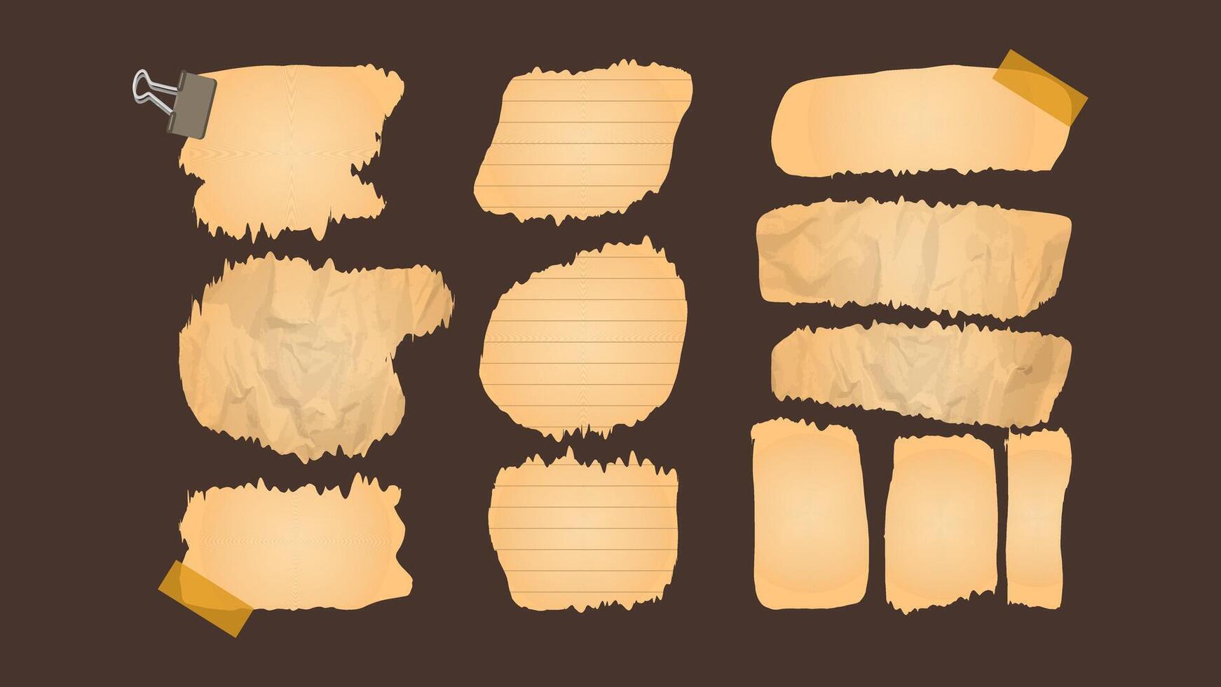 Paper and Elements scrapbooking Old torn crumpled. Different textures patterns ragged edges. Empty templates. illustration. vector