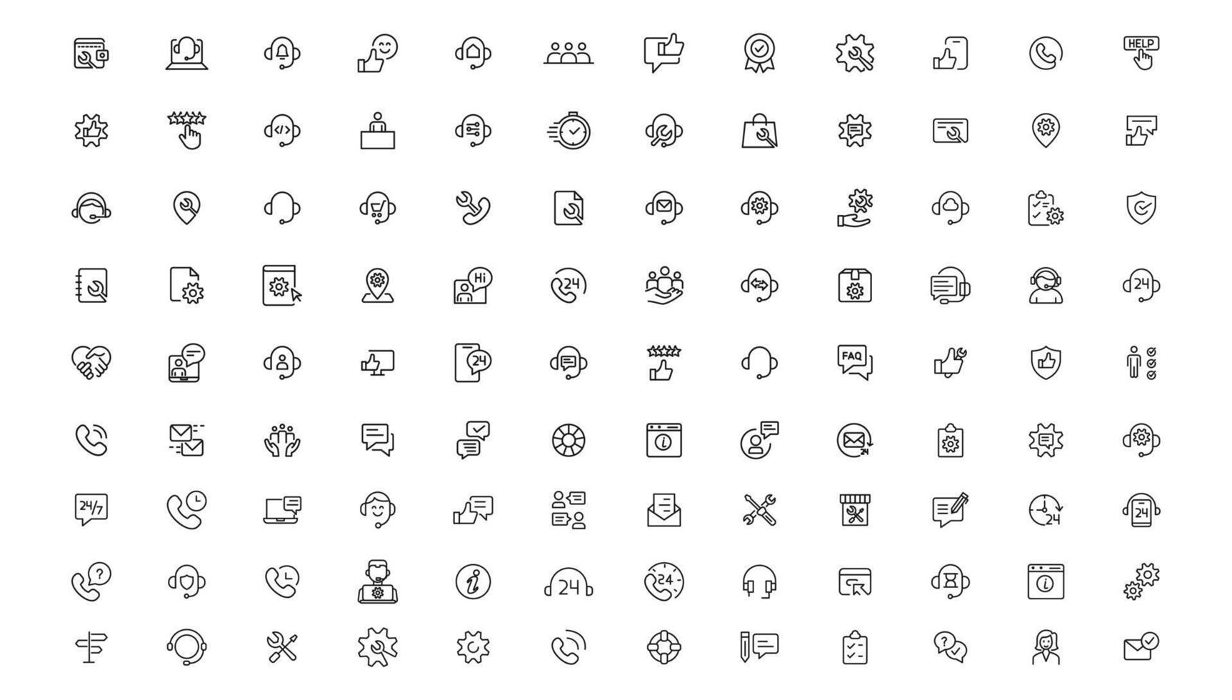 Service, support and help - thin line icon collection on white background icon. Customer service icon set. vector