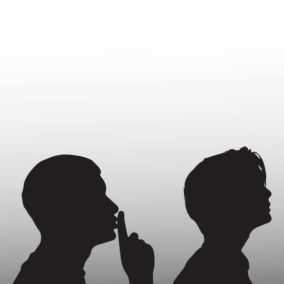 silhouette of a man with his index finger to his lips, of silence, ignorance, keeping a secret, possessing a secret, hiding information vector
