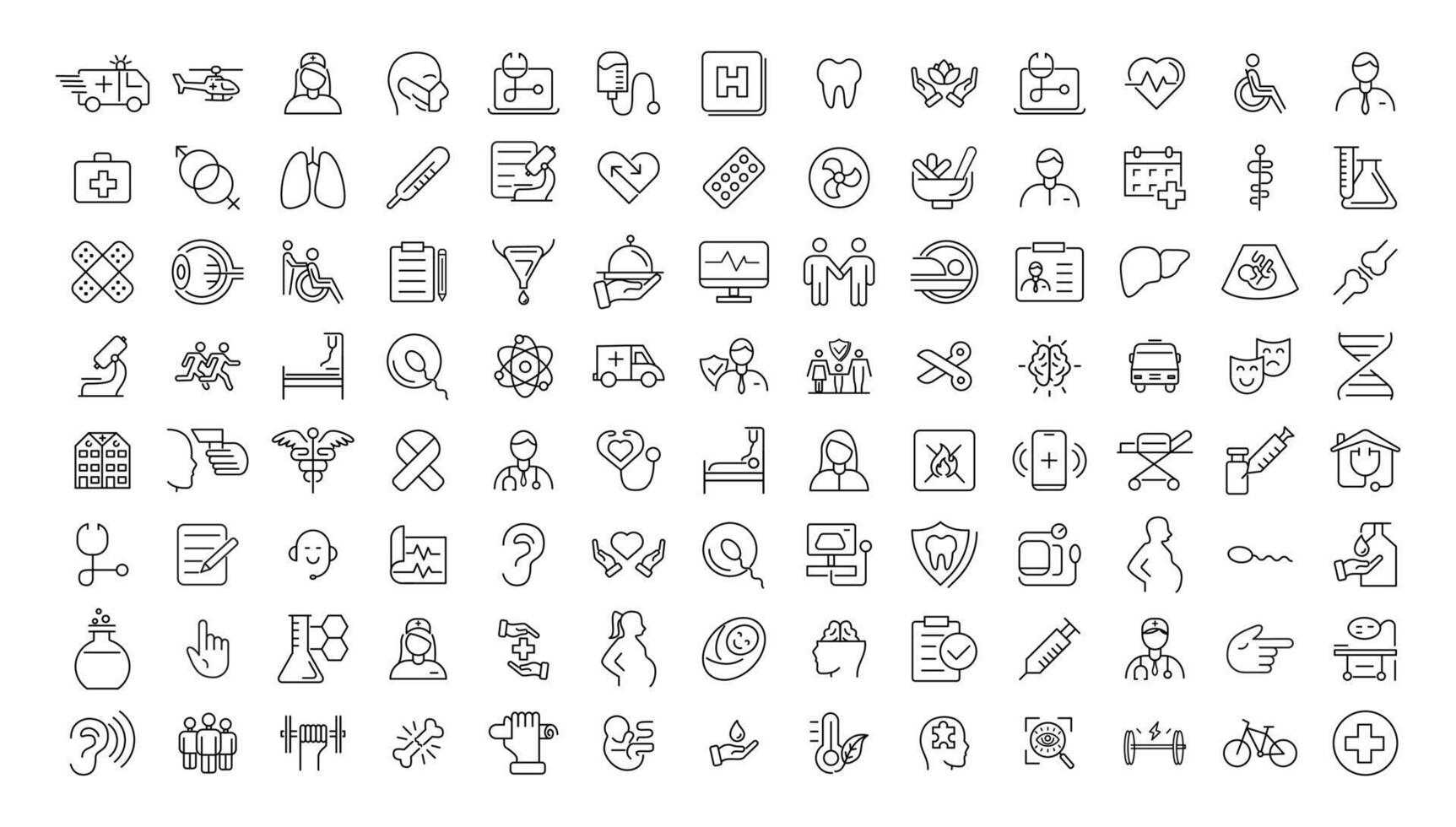 Medicine and Health symbols - minimal thin line web icon set. Outline icons collection. vector