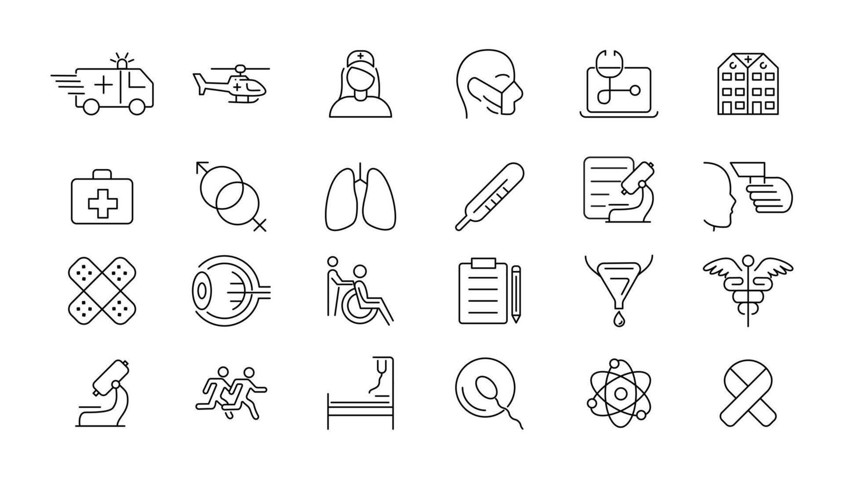 Medicine and Health symbols - minimal thin line web icon set. Outline icons collection. vector