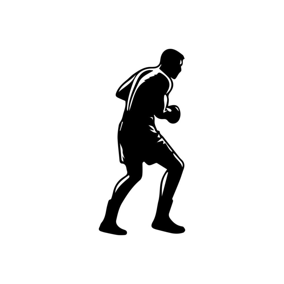 Silhouette of male boxing player in isolate on a white background. vector