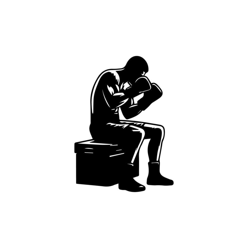 Silhouette of male boxing player in isolate on a white background. vector